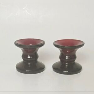PartyLite Ruby Red Glass Candlestick Holders Pair Retired Decor